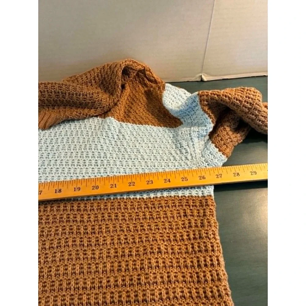 Old Navy Womens 3X Tunic Sweater Brown‎ Blue Colorblock Waffle Knit Cozy Plus